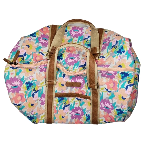 Skylite | Vibrant Bohemian Floral Canvas Weekend Duffle Travelers Bag Women's - Picture 1 of 13